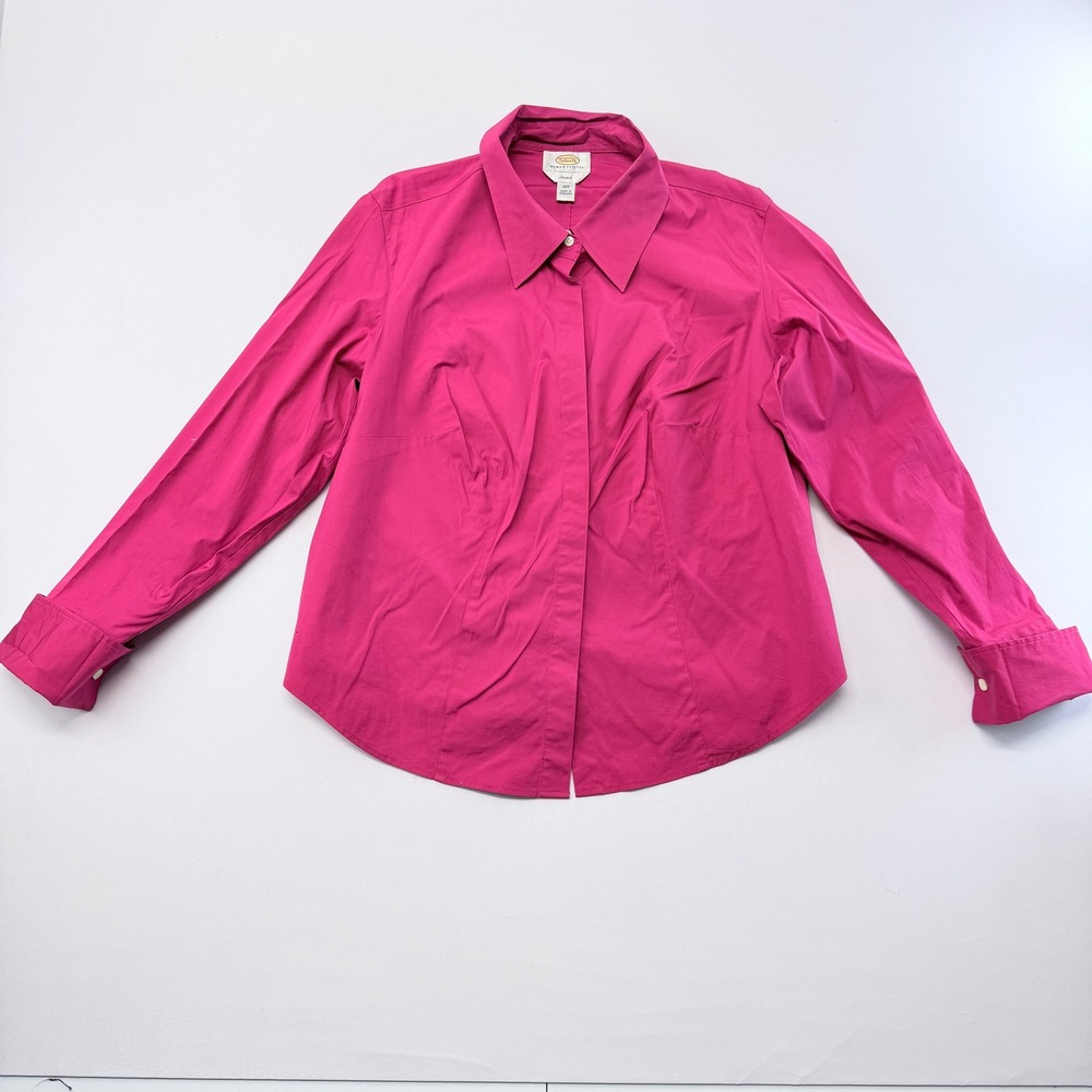 Talbots Woman Petites Magenta Pink Stretch Cotton Button Down Shirt 16W